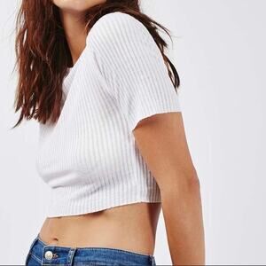 Topshop Ribbed Short Sleeve Cropped Top White Size 6